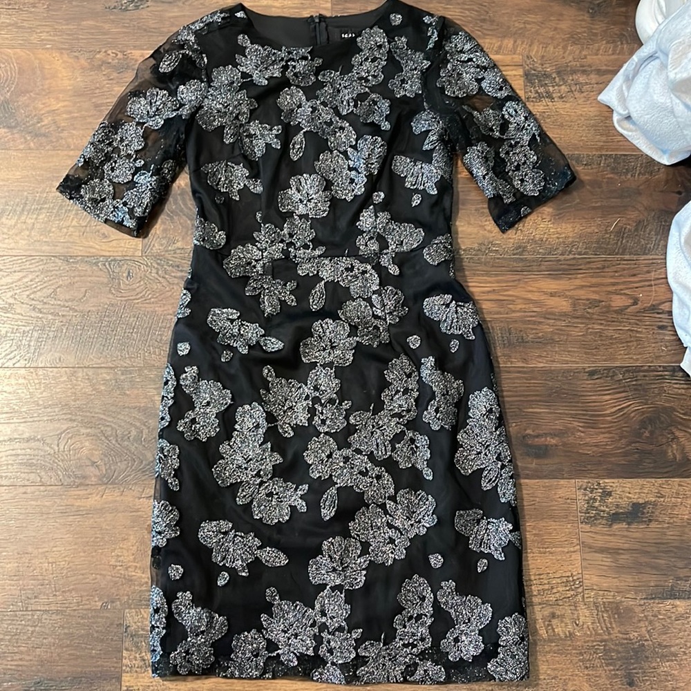 Black and silver tulle floral dress